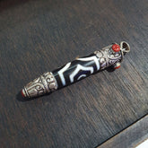 Coral 925 Sterling Silver 3 Eyes Tibetan Nepalese dzi bead Agate pendant